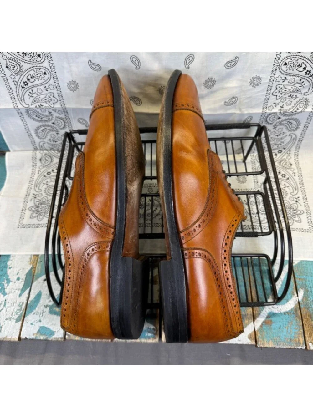 Allen Edmonds Sanford Tan Leather Brogue Oxfords Dress Shoes Size 14A